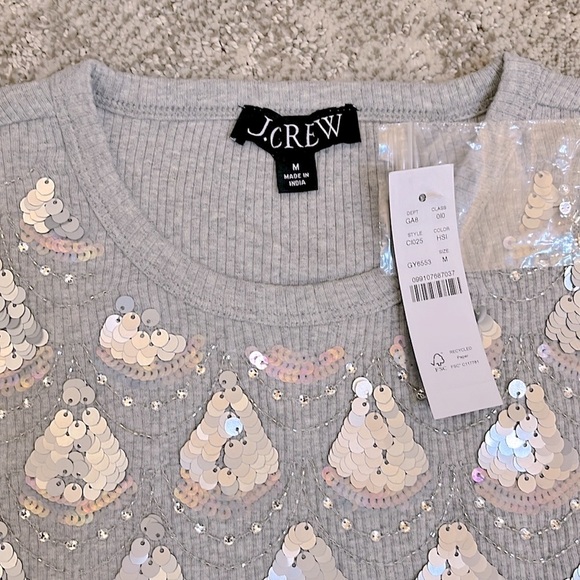 J.Crew Women’s Gray Rib Short-Sleeve Tee with Silver Sequin Embellishment—M - Picture 5 of 6